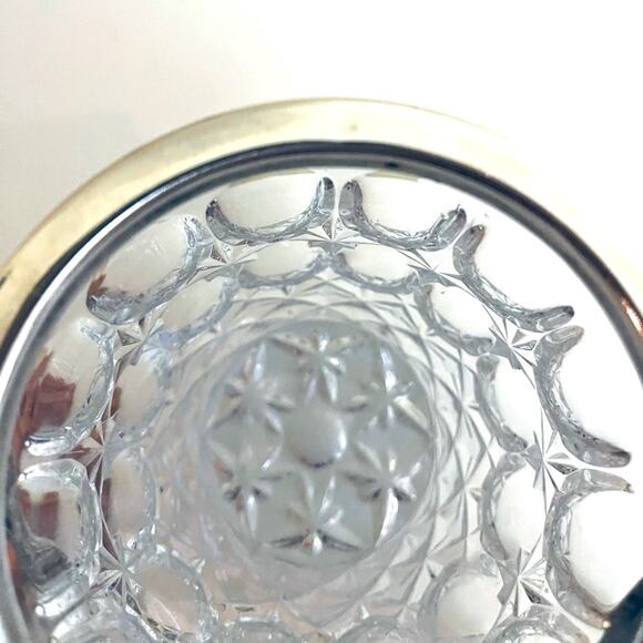 Vtg William Adams Cut Glass Crystal Ice Bucket Silver Plate Thumbprint Italy - Picture 12 of 12